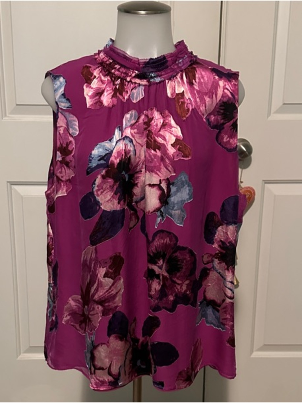 White House Black Market Magenta Floral Sleeveless Mock-Neck Camisole